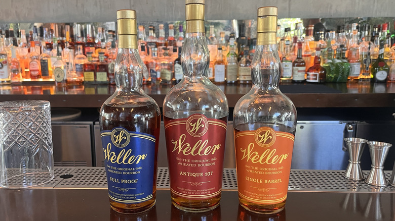 bottles of whiskey on bar