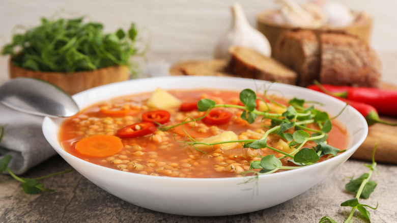 white bowl of lentil soup