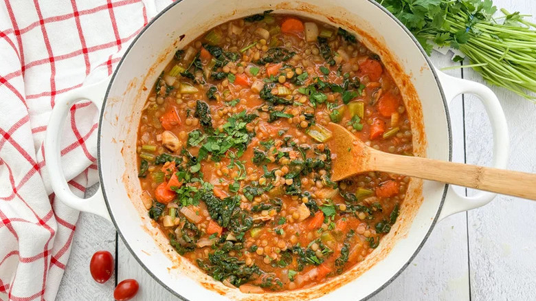 pot of veggie lentil soup