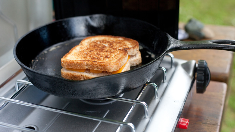 Grilled cheese sandwich cooking