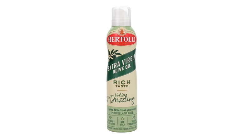 bottle of Bertolli Extra Virgin Olive Oil Spray on white background