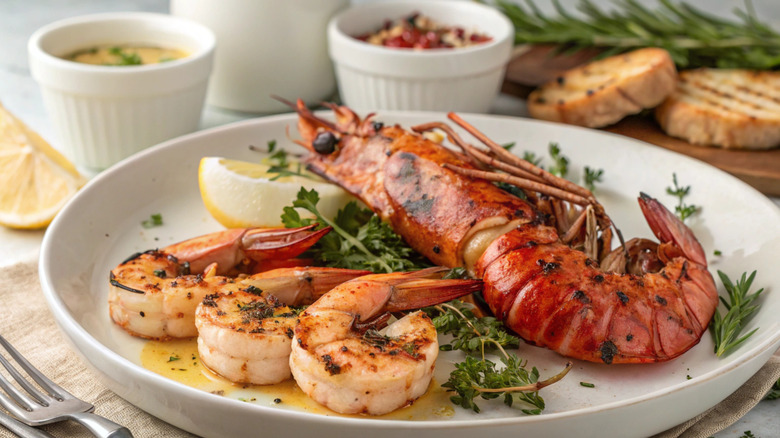 large prawn and jumbo shrimp on a platter