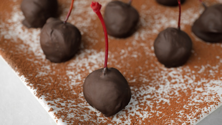 Chocolate cherry cordials with stems