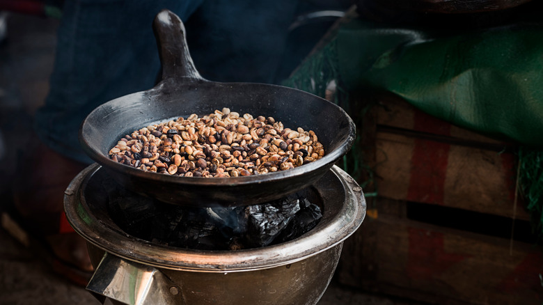 Coffee roasting in pan