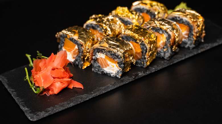 gold-covered sushi roll