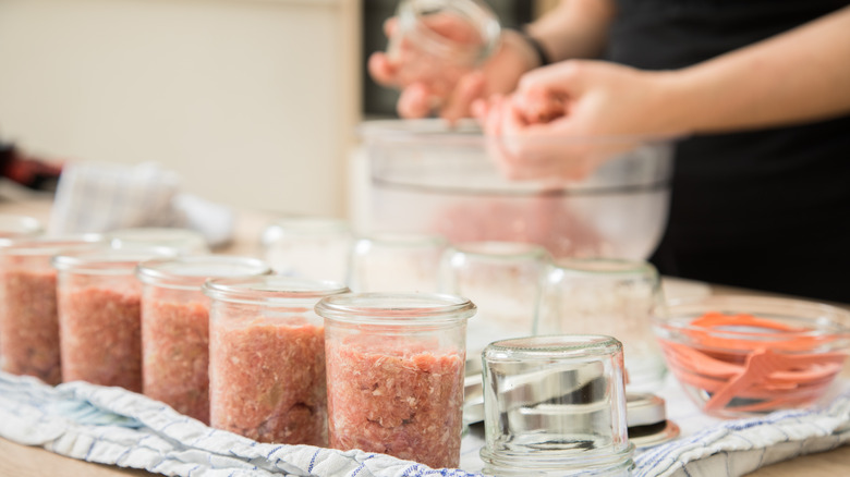 Canned meat in jars