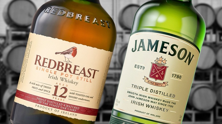 bottles of Redbreast and Jameson whiskey