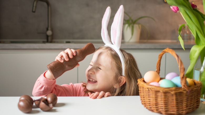 girl with chocolate bunny