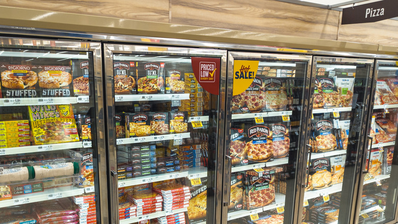 Frozen pizzas in a store in the US