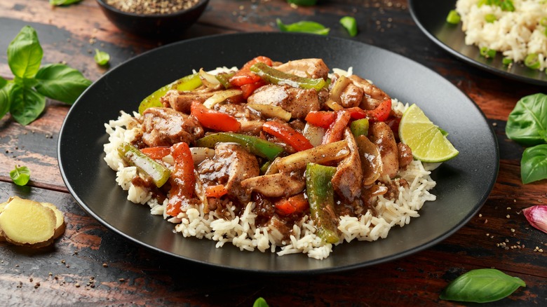 Stir-fry served with rice