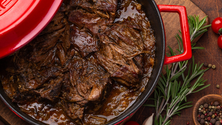 Braised roast in a dutch oven pot