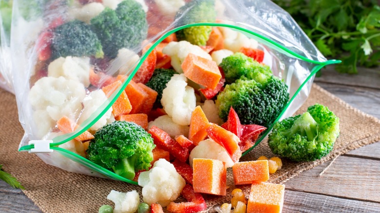 frozen vegetables in plastic bag