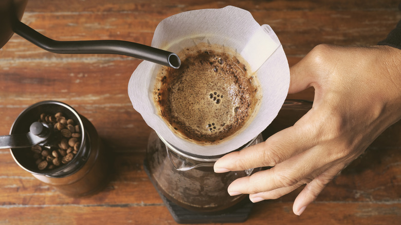 brewing pour-over coffee
