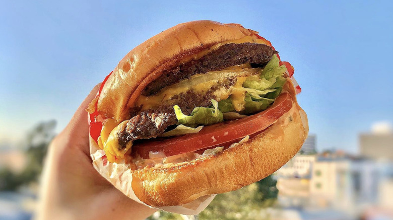 In-N-Out burger with whole grilled onions