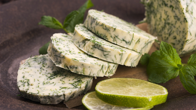 Slices of herb butter