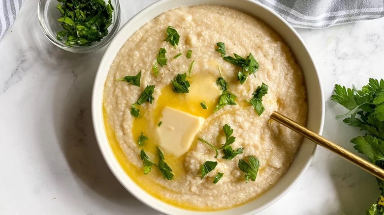 classic creamy grits in white bowl