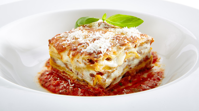 lasagna slice with bechamel sauce