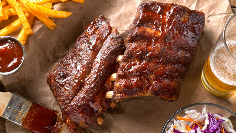 BBQ ribs meal on table