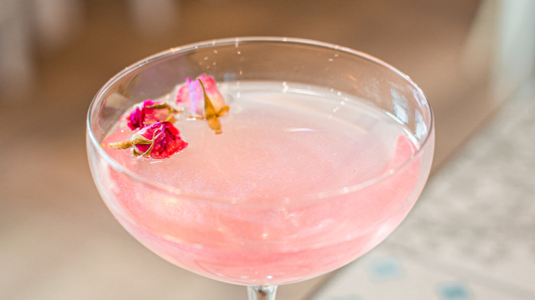 A pink sparkly cocktail 