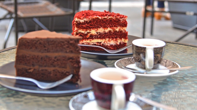 red velvet cake slice and chocolate