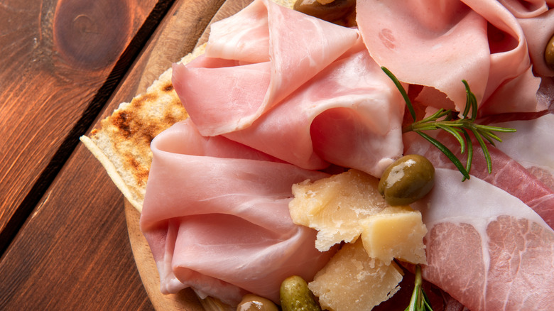Platter with prosciutto crudo, prosciutto cotto, mortadella and parmigiano