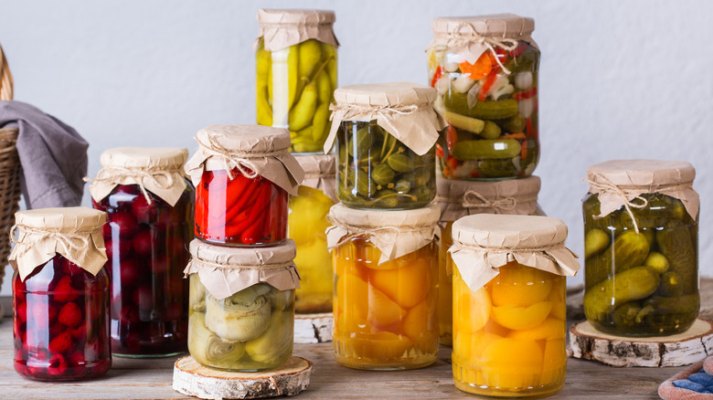various homemade canned foods in jars