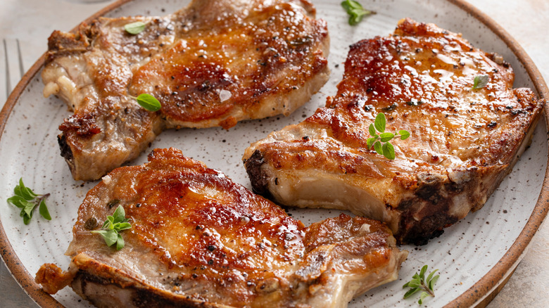 Pork chops on plate