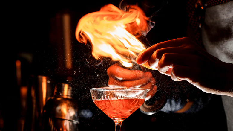 Setting a cocktail on fire 