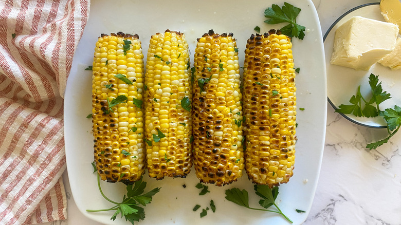 Grilled corn on plate