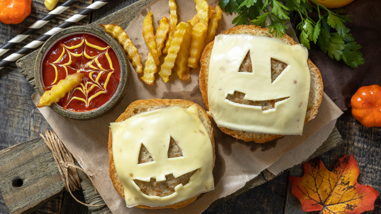 prepared halloween themed burger