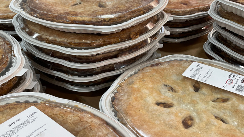 Stack of Costco's apple pies