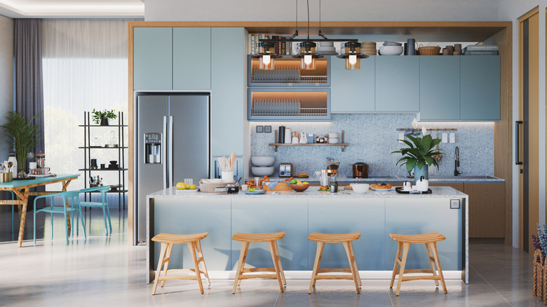 Modern kitchen with blue accent features
