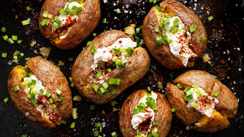 baked potatoes with toppings