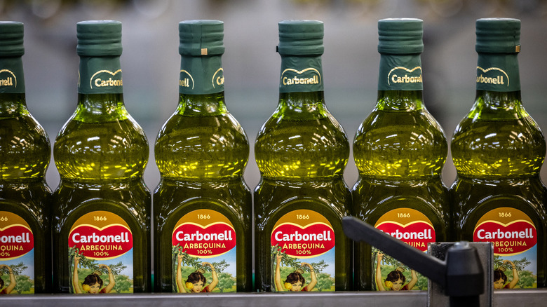 Olive oil bottles.