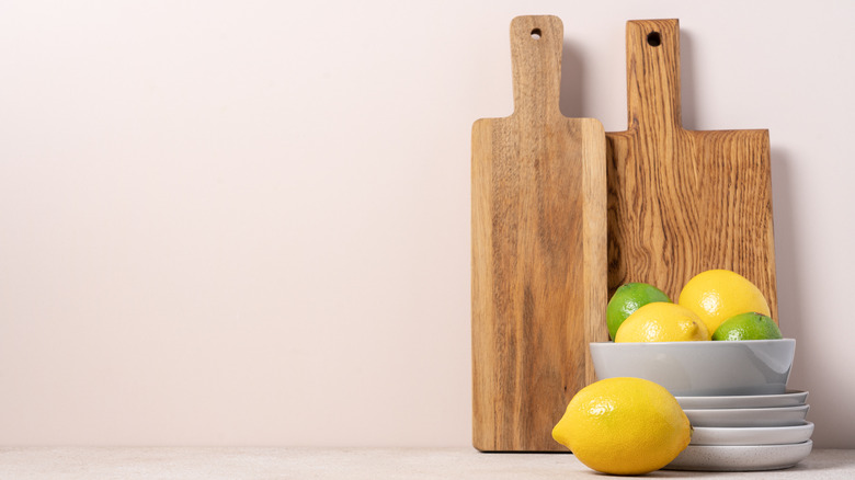 lemons with wooden cutting boards