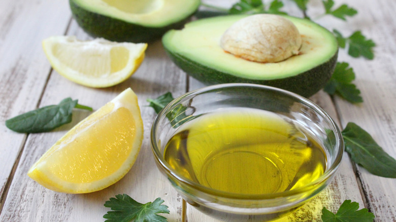 dish of olive oil with lemon