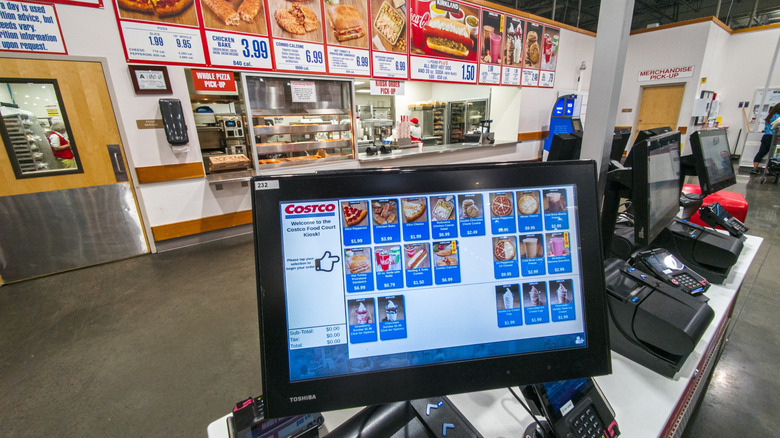ordering drinks at Costco food court on machine