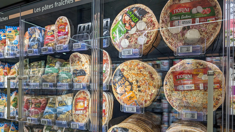 Frozen pizza at a grocery store