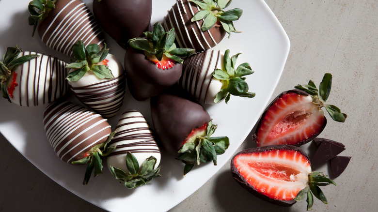 displayed of chocolate-coated strawberries