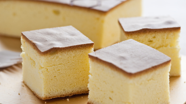 sponge cake cut into squares