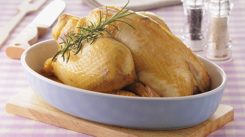roast chicken on a serving dish