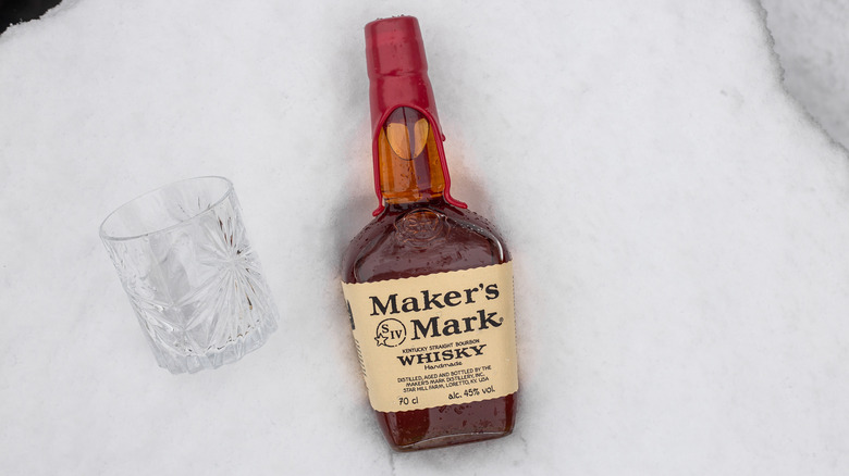 Maker's Mark bottle in snow