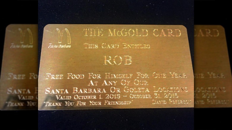 a McGold Card made out to Rob Lowe