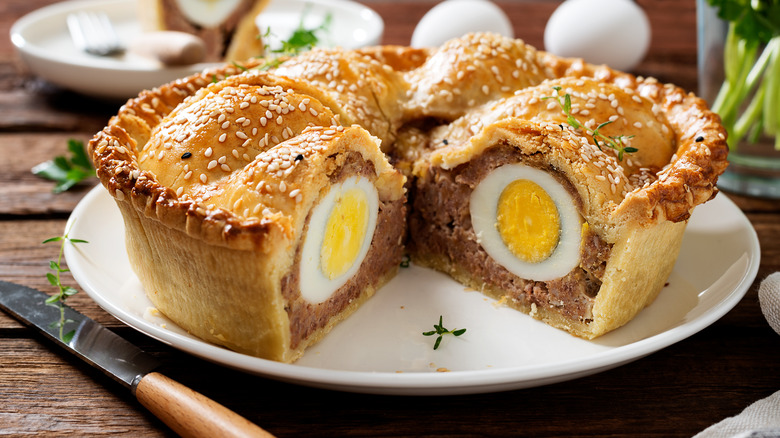 Victorian raised pie with egg