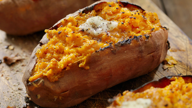 cooked sweet potato with butter