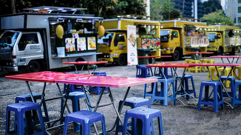 food trucks with tables