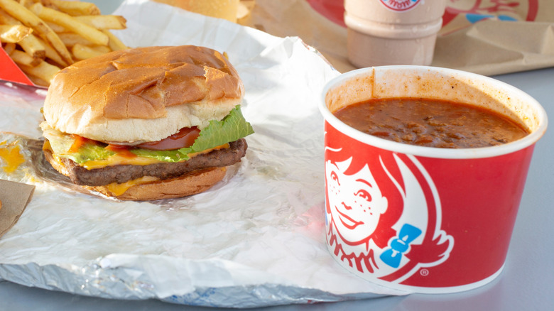 Wendy's cheeseburger with chili on the side