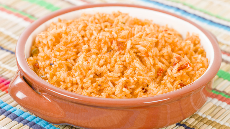 Mexican rice in red crock