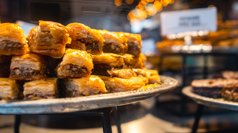 Baklava on a tray at a restaurant