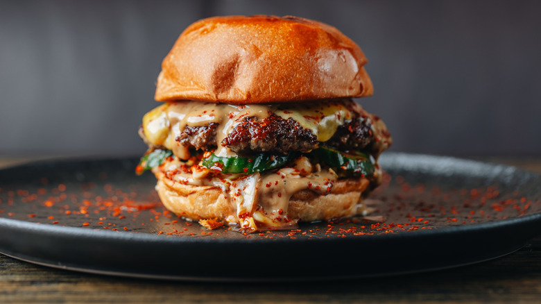 Juicy cheeseburger on a plate